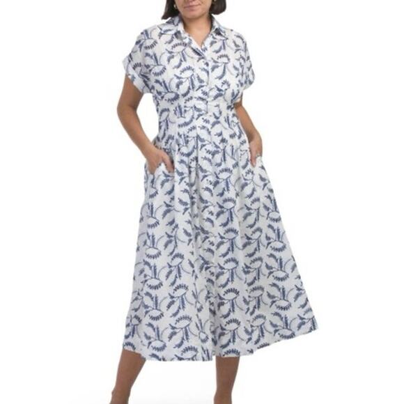 Taylor 100% Cotton Floral-Embroidered Button-Front Dolman Sleeve Dress Sz 14 - Picture 1 of 8